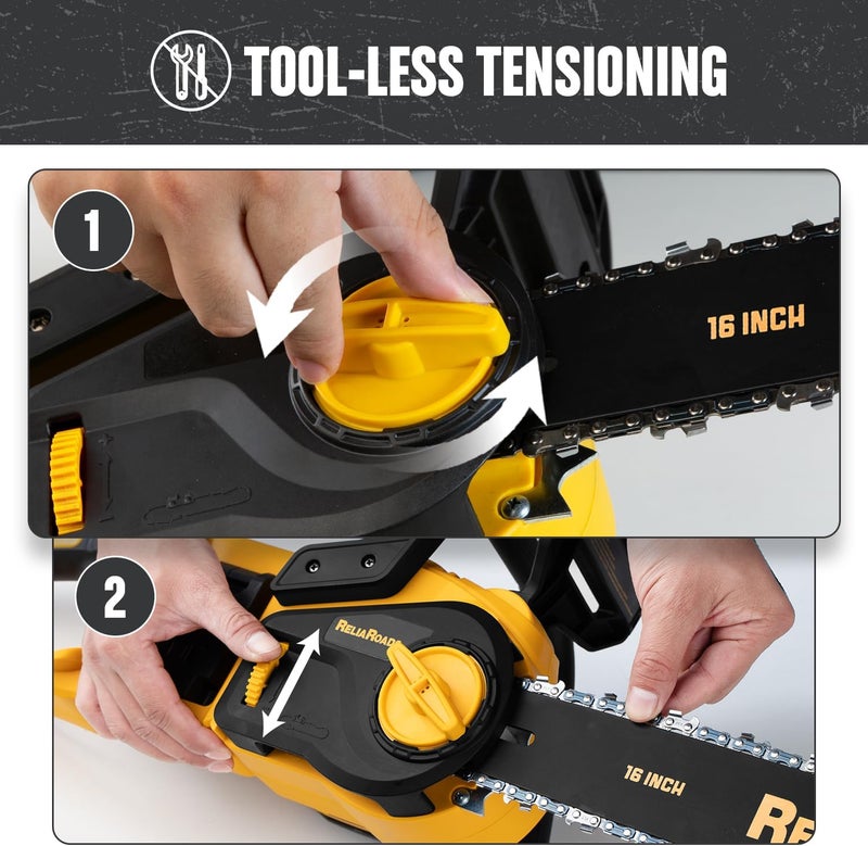 ReliaRoads 16-Inch Brushless Chainsaw, 40V (2 x 20V MAX) Cordless Battery Powered Chain Saw Compatible DeWALT Battery, Ideal for Wood/Tree Cutting, Pruning, Tool Only (Battery Not Included) - Image 5